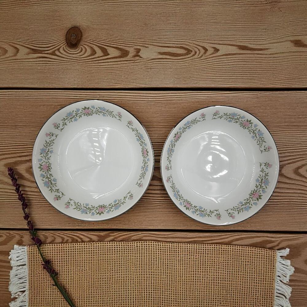 Eileen 7 1/2” Coupe Soup Bowl Cotillion 3693 Japan Silver Trim Floral Set of 2
